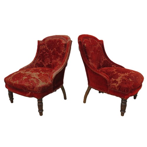 Pair Of Antique Napoleon III Slipper Chairs