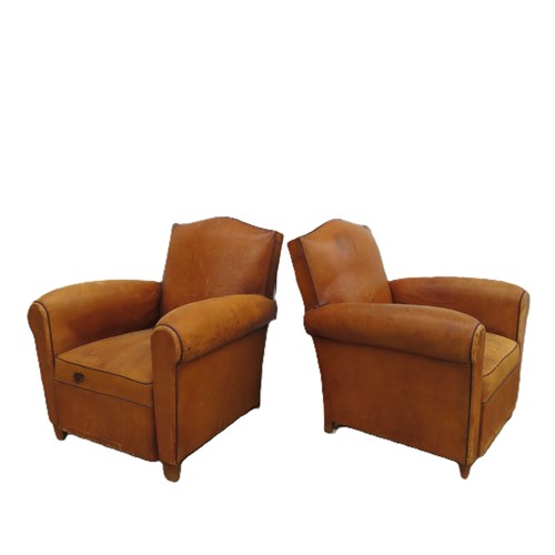 Pair Of French Leather Club Chairs