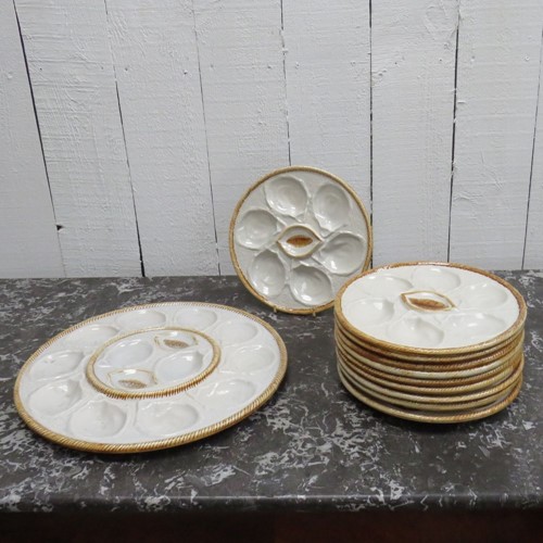 Vintage French Oyster Plates & Platter Set