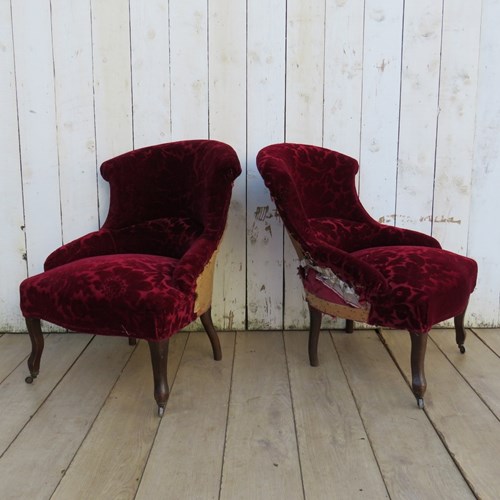 Pair Of Antique French Napoleon III Tub Chairs