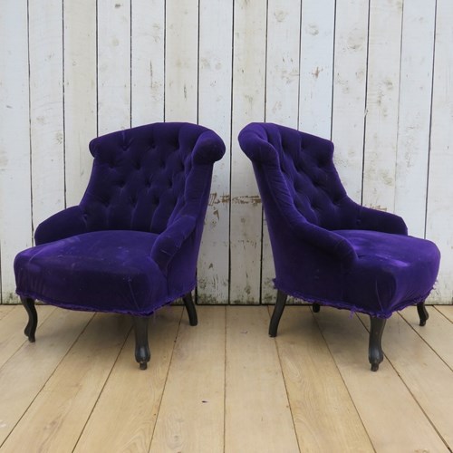 Pair Of 1930'S French Button Back Tub Armchairs