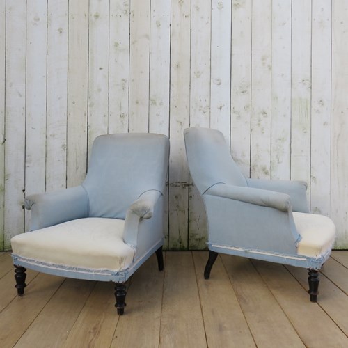 Near Pair Of Antique French Napoleon III Armchairs
