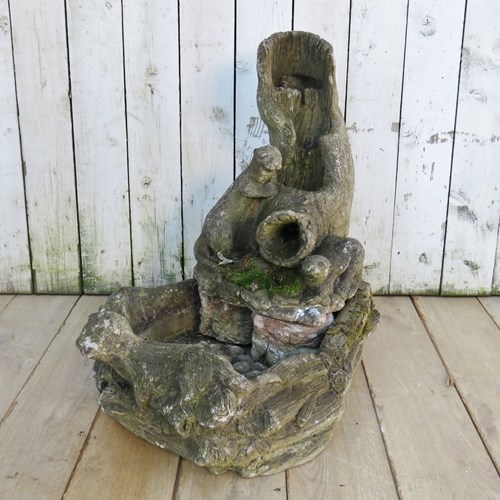 Weathered Garden Faux Bois Water Feature & Otters