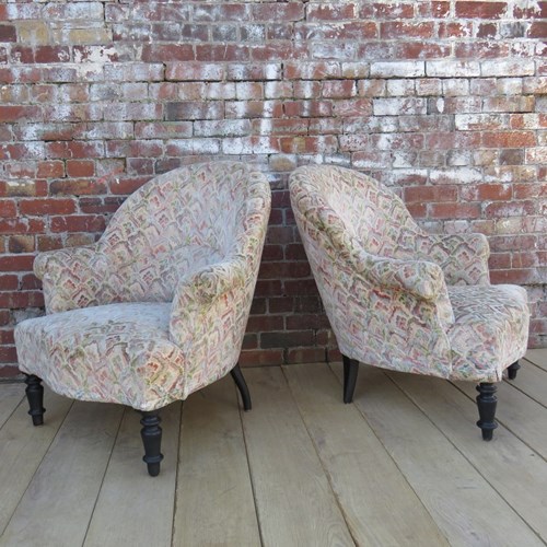 Near Pair Of Antique French Napoleon III Tub Chairs