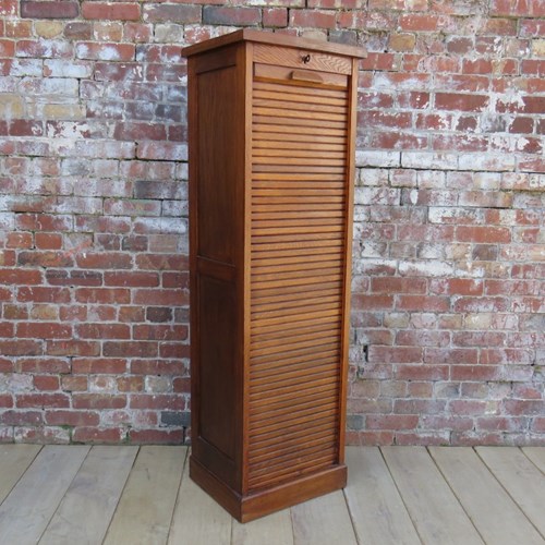 French Oak Tambour Front Filing Cabinet
