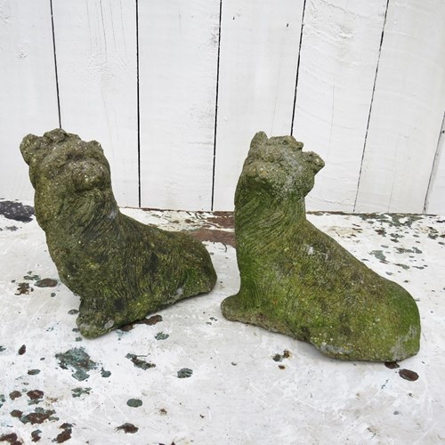 Pair Of Weathered Garden Dog Ornaments