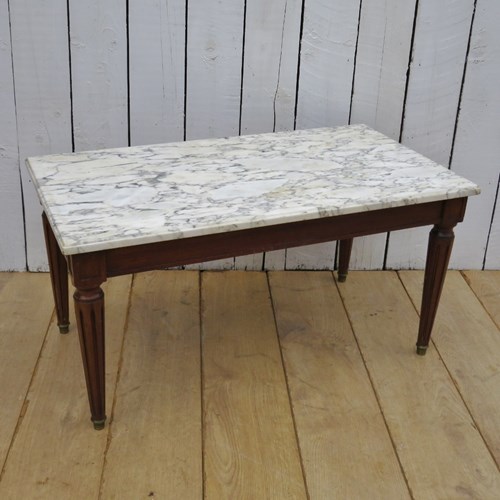 French Marble Top & Walnut Coffee Table