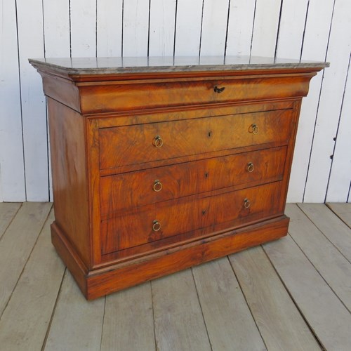 Louis Philippe Marble Top & Walnut Chest Of Drawers