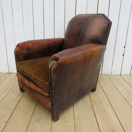 Art Deco French Leather Club Chair