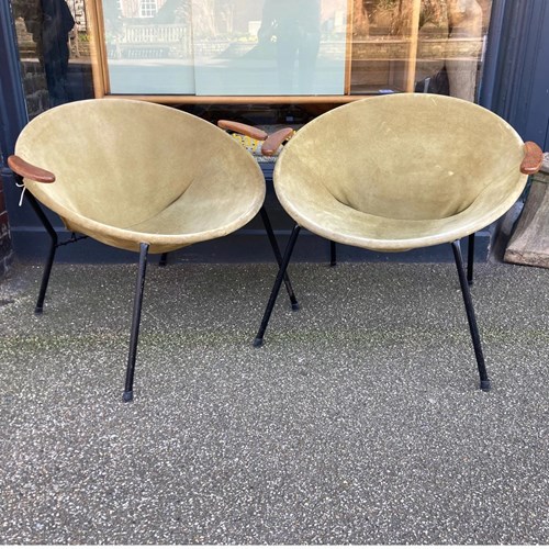 Set Of Two 1960S Balloon Suede Armchairs By Hans Olsen