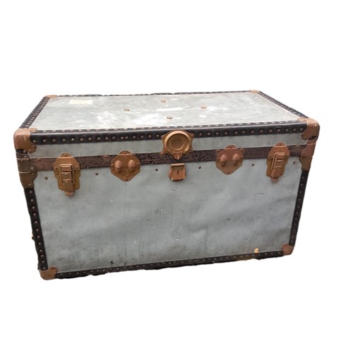 Large early C20th metal travelling trunk