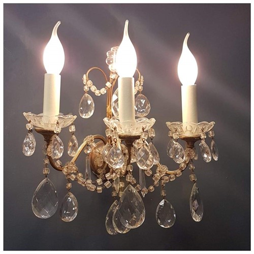 Pair Of 3-Light Cut Glass Wall Sconces
