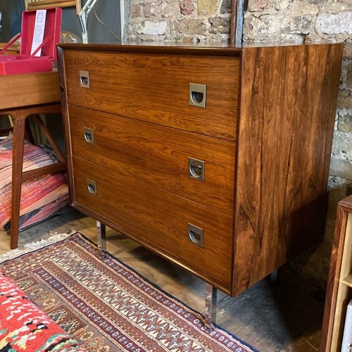 Mid Century Rosewood Chest Of Drawers With Chrome Handles