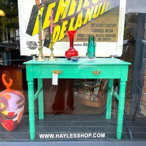 Striped Hand Painted Side Table In Emerald Green