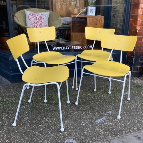 Set Of Four Ernest Race Roebuck Yellow Dining Chairs