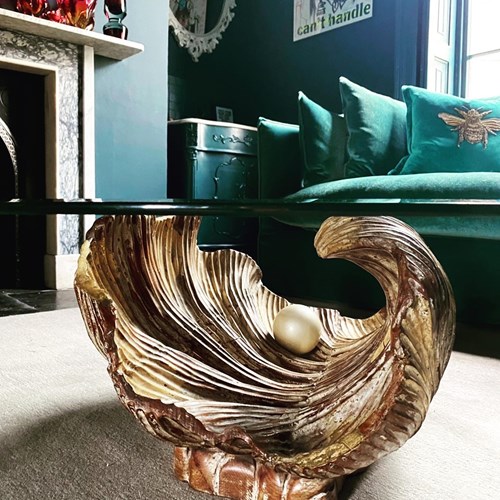 Stunning Hand Carved Clam And Pearl Coffee Table