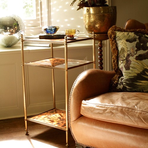 Brass Etagere Table with Tortoise Shell Glass Tops