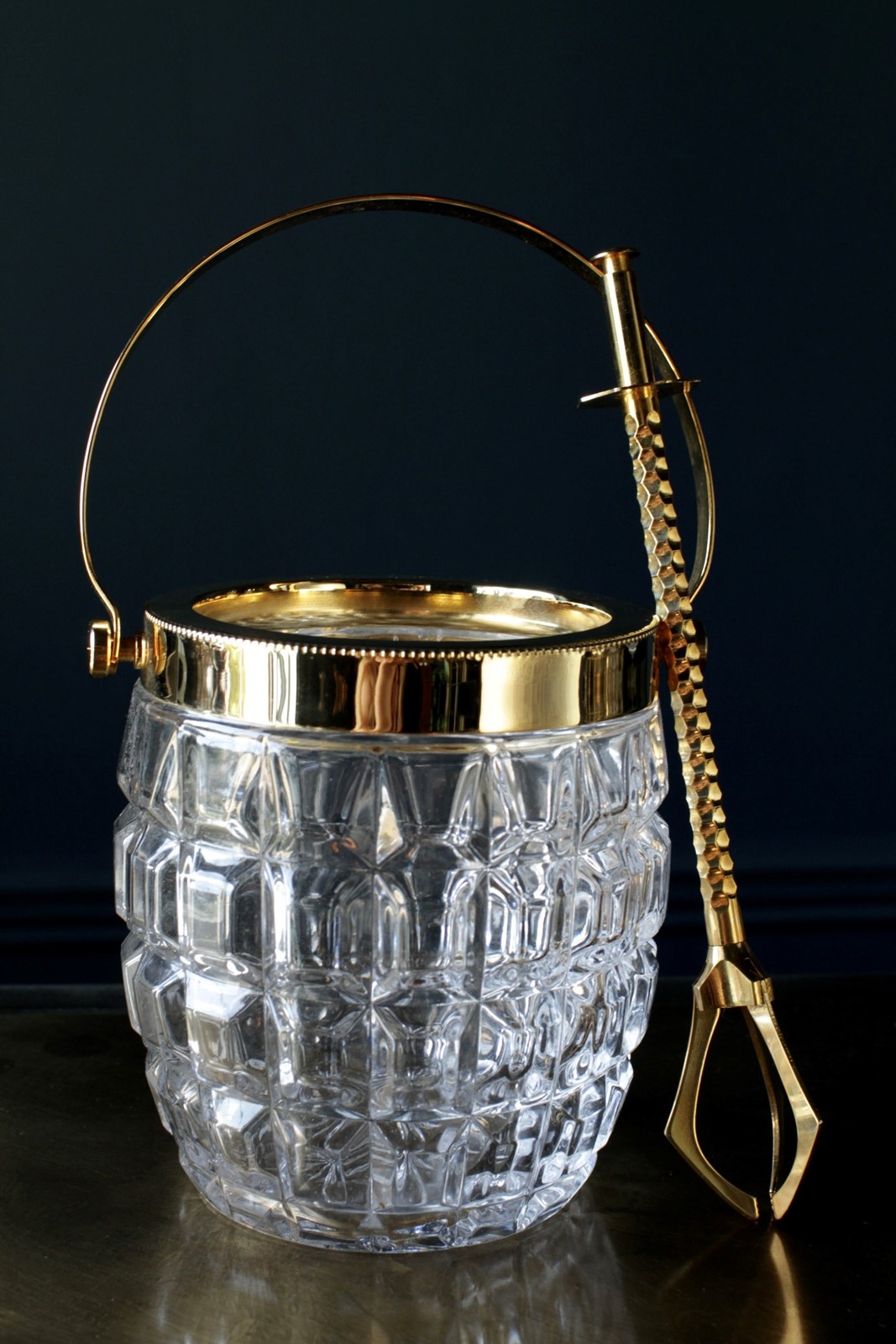 Small Glass Gold Handle Ice Bucket with Gold Tongs - I Like Mikes