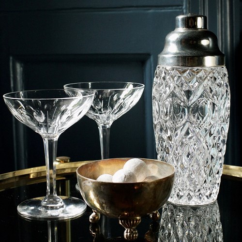 Beautiful Vintage Cut Crystal & Silver Cocktail Shaker