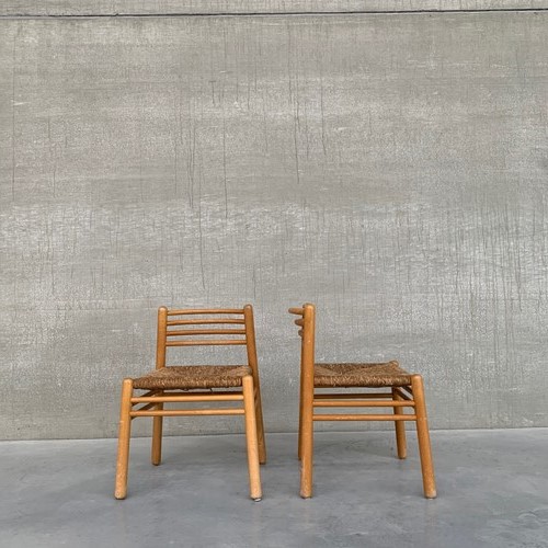 Pair of Pine and Rush Mid-Century Dutch Chairs