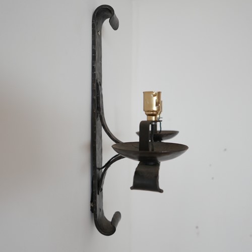 Brutalist Iron Mid-Century French Double Arm Wall 