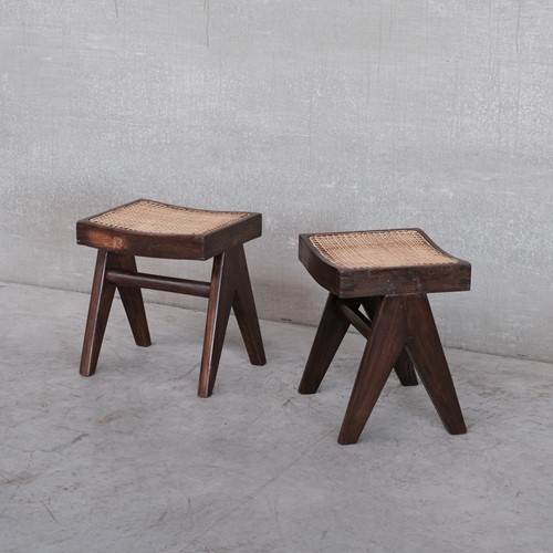 Pair of Pierre Jeanneret Mid-Century Stools 