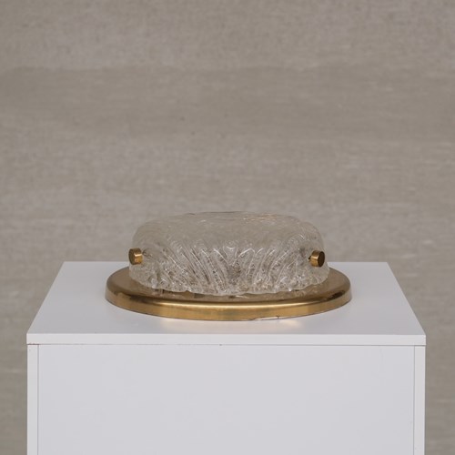 German Mid-Century Ceiling Or Wall Frosted Glass And Brass Light Sconce