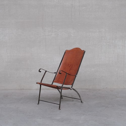 Pair of Leather and Metal Folding Armchairs