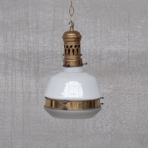German Antique Two Tone Brass and Glass Light