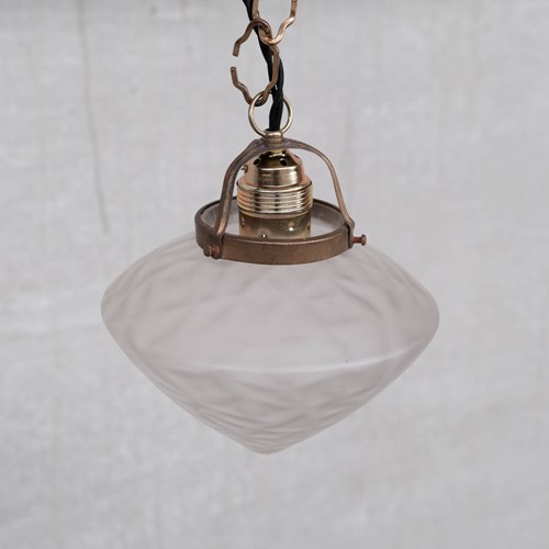 Mid-Century Opaque Glass And Brass Small Pendant (3 Available)