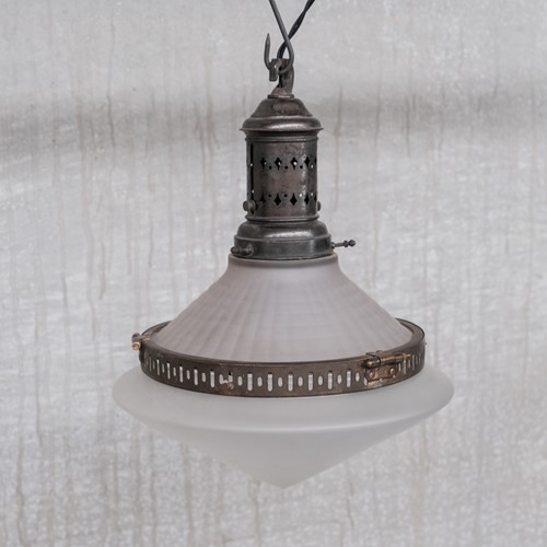 French Conical Glass and Brass Antique Light