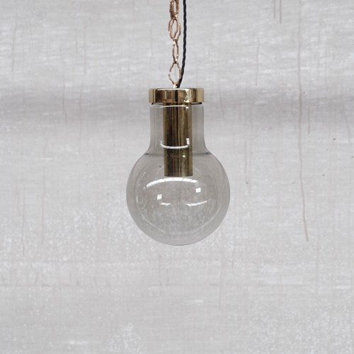 Smoked Mid-Century Glass And Brass Pendant Lights By RAAK (6 Available)