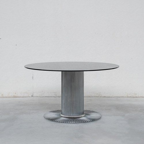 Gastone Rinaldi Mid-Century Italian Space Age Chrome Dining Table With Glass Top