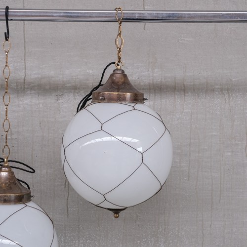Opaline And Brass Mid-Century Caged Pendants (3)