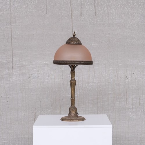 French Art Nouveau Brass And Glass Table Lamp