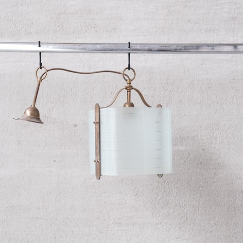 Italian Mid-Century Brass And Glass Pendant Light