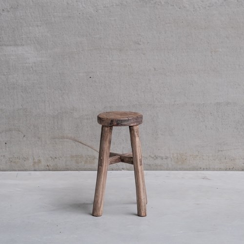 Primitive Mid-Century French Wooden Stool Or Side Table