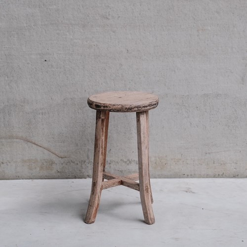 Primitive Mid-Century French Wooden Stool Or Side Table