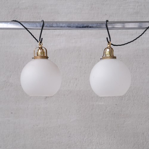 Pair Of French Etched Mid-Century Glass Pendant Lights 