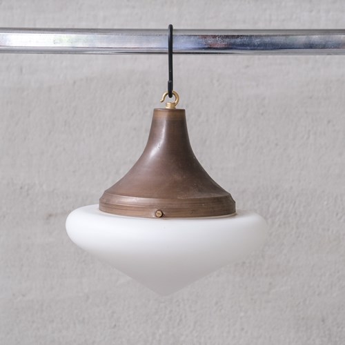 Single Matt Opaline Glass Mid-Century Pendant Light