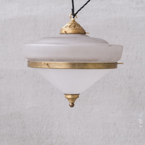 Two Tone Mid-Century French Brass And Glass Pendant Light (5 Available)
