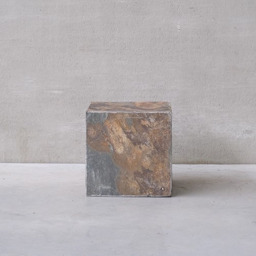 Large Mid-Century Stone Cube Side Table Or Display Stand