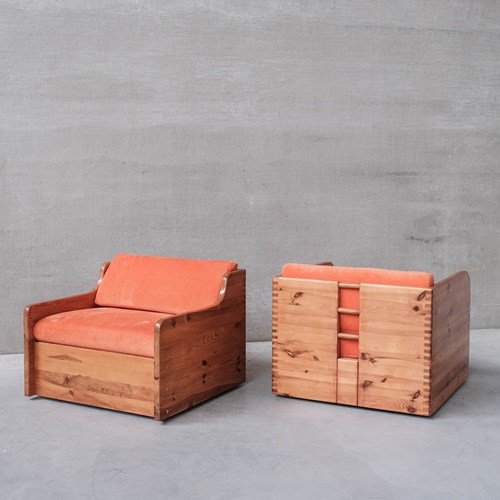 Pair Of Mid-Century Pine Armchairs Attr. To Ate Van Apeldoorn