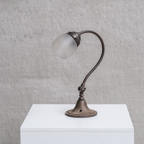 Antique Metal Frosted Glass Desk Lamp