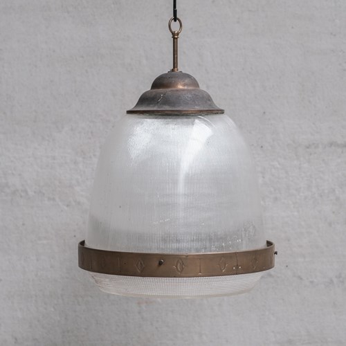 Large Two Part Holophane Style Mid-Century Pendant Light