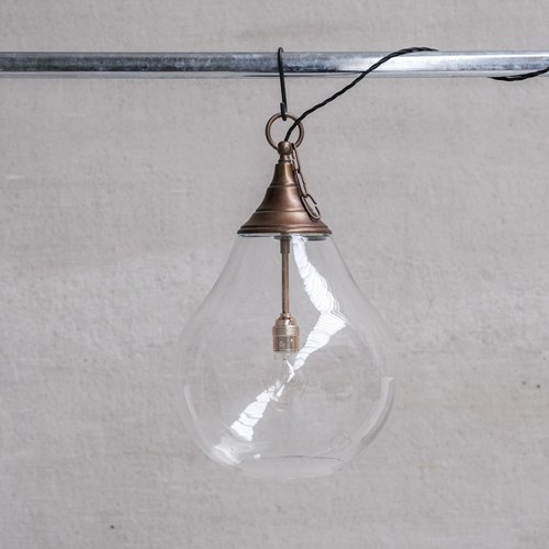 Large Clear Glass And Brass Bulb Shaped Pendant Light