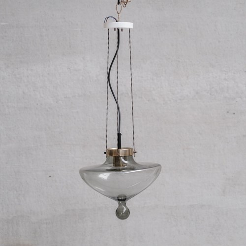 Smoked Glass And Brass RAAK Pendant Light (2 Available)