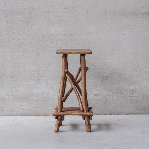 Wooden Mid-Century Bar Stool Or Sculpture Pedestal In Adirondack Style (6 Availa