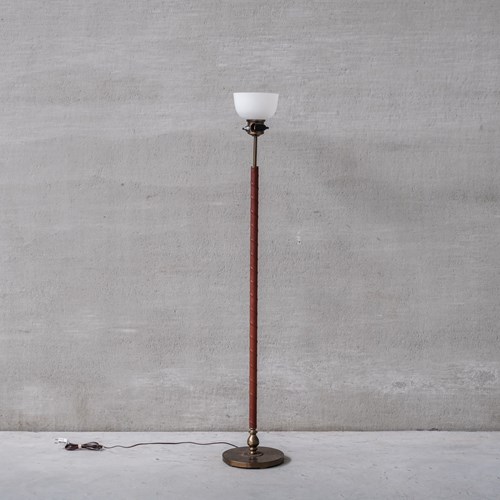 Leather And Brass Mid-Century Swedish Floor Lamp By Einar Backstrom