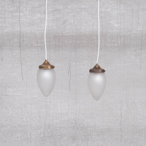 Pair Of Glass And Brass Swedish Pendant Lights